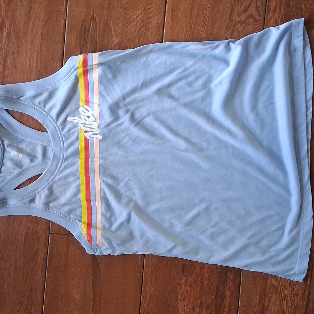 Nike Light Blue Tank Top with Colorful Stripes